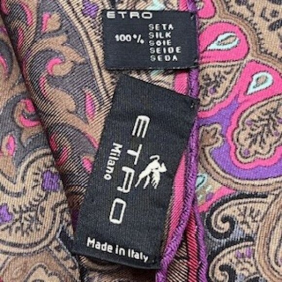 Vintage ETRO 100% Silk Scarf Purple background - Picture 6 of 6